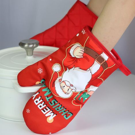 Manique De Cuisson - Mitaines Et Sous-Plats De Cuisine - Imprimés Noël Père Noël Bonhomme De Neige Renne - 428 °F - Lot De 2 (1/5)