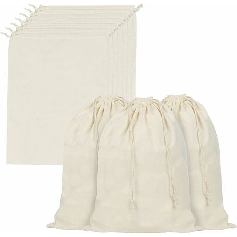 Sac Cordon Coton Mousseline avec Poignées Coulissantes (Lot de 10) - -Sac Legumes Reutilisable en Toile Végétale, Biodégradable et Écologique H686 (1/5)
