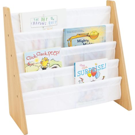 bibliothèque pour Enfants, Rangement sur 4 Niveaux, Porte-Livres pour Enfants, étagère, Naturel/Blanc (1/5)