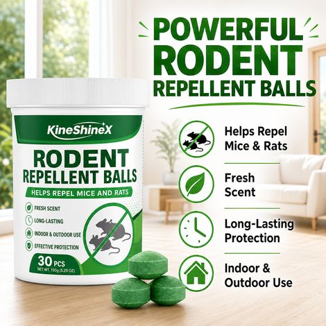 KineShineX rat repellent tablets have a fresh scent and provide long-lasting rat repellency. Suitable for use in cabinets, warehouses, garages, and attics. (1/4)