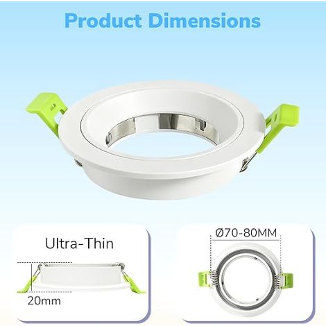 Spot LED Encastrable 230V Aluminium Cadre Avec Douille GU10 Spots de Plafond Trou de Montage 75mm Encastrable Plafond GU10 Spot LED Salle de Bain Cuisine et Salon Blanc (1/3)