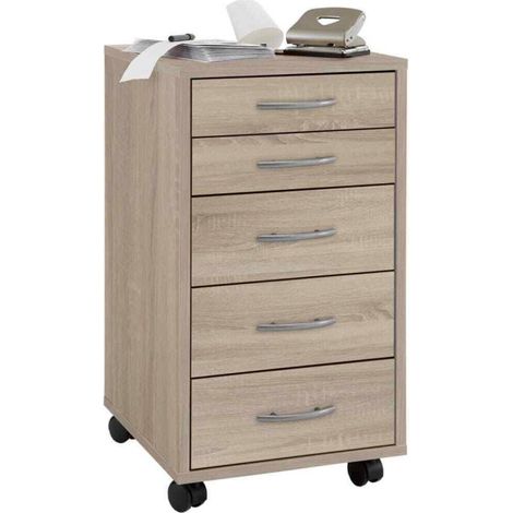Caisson de Bureau 5 Tiroirs "Dydre" 63cm Naturel