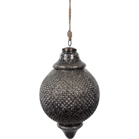 Boule de Noël en Verre Noir Suspension Décorative pour Sapin de Noël 20 x 32 cm - PANGIVO