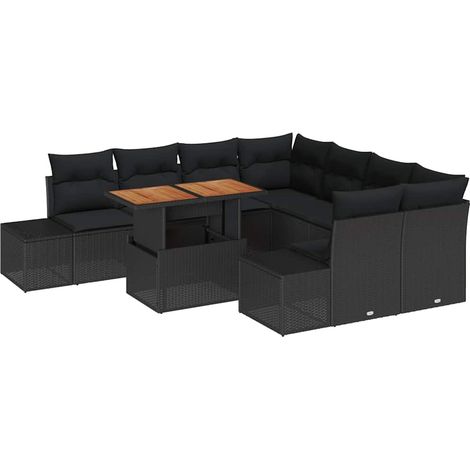 Maison Exclusive - Garten Essgruppe mit Kissen 9 pcs Schwarz und
