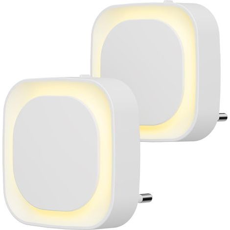 2 Pcs Veilleuse LED Automatique, Lampe de Nuit à Capteur Crépusculaire, 3 niveaux de luminosité Dimmmable Veilleuse Enfant avec Prise, pour Couloir, cuisine, salle de bains, Blanc chaud (1/5)