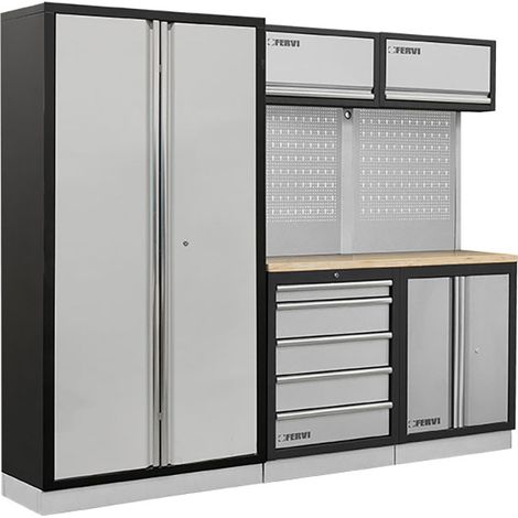 Arredamento modulare per officina garage FERVI A007T - 2275 x 498 x 2000 h mm - piano in legno (1/2)
