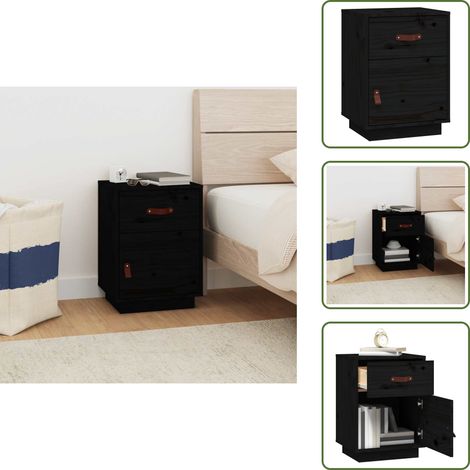 Table de chevet Noir 40x34x55 cm Bois de pin solide - Table De Chevet - Meuble De Chambre - Commode - Nuit - Bois Massif (1/5)