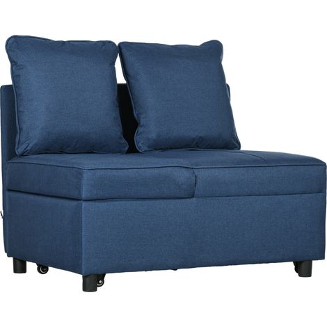 Convertible Single Sofa Bed Thick Padded Seat, 3-in-1 Multi-Functional Sleeper Chair Bed Magazine Pocket, for Living Room, Blue (1/5)