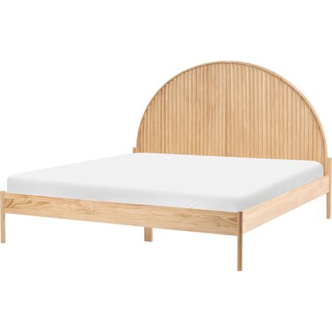 Bed Light Brown Pine Wood Frame with Slatted Bed Base EU Super King Size 6ft Natural Scandi Style MASCORTEL (1/5)