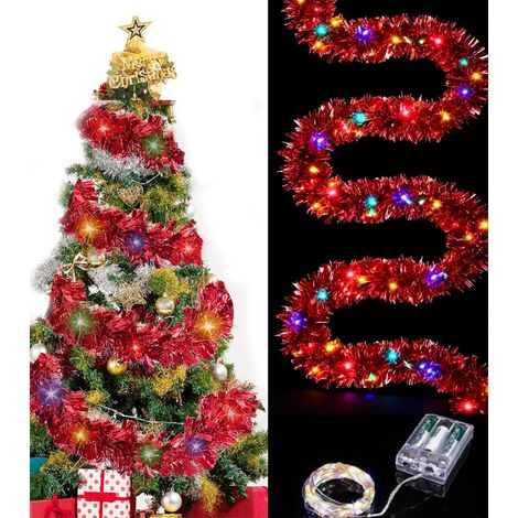 Guirlande de Noel Sapin avec des lumières Multicolores, 5 m Guirlandes Tinsel Noël, Guirlande Sapin, Guirlandes Tinsel Métallique Scintillantes Sapins Noël Décoration, Fête Murs Fenêtres Decoration (1/5)