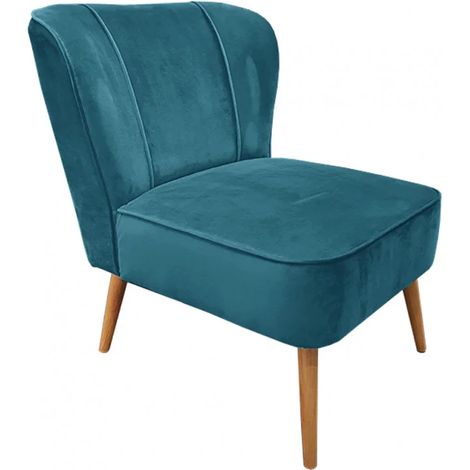 Fauteuil bas en velours bleu 58x70x81 cm – Structure en bois de pin – Densité d'assise 50 kg/m³ – Pour petits espaces – Meubletmoi (1/5)