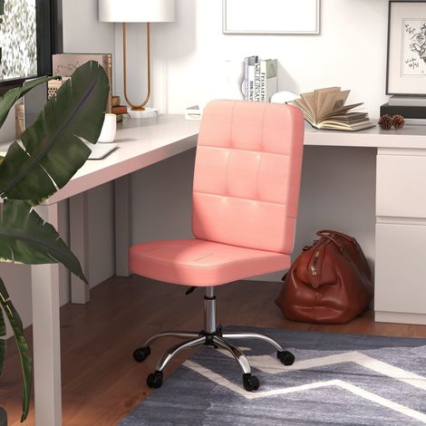 Silla de Oficina sin Brazos Silla de Escritorio Giratorio de Piel Sintética con Altura Ajustable 45x59x90-100 cm Rosa (1/5)