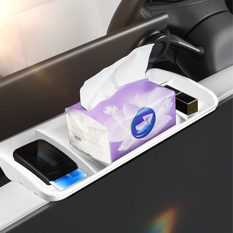 Boîte de rangement pour console centrale, boîte de rangement pour écran arrière, plateau caché pour tableau de bord, porte-lunettes de soleil antidérapant pour Tesla Model 3/Model Y 2021-2023 blanc. (1/5)