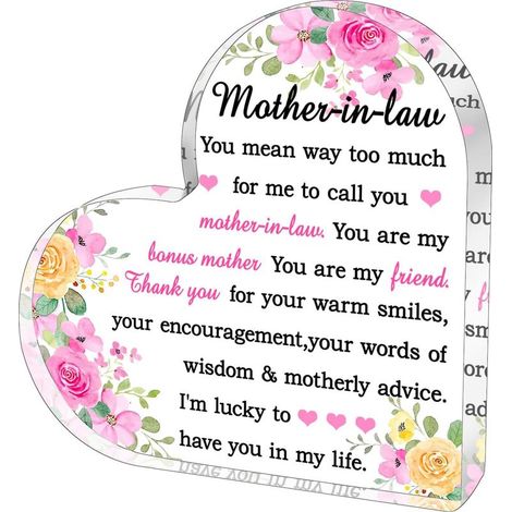 Plaque acrylique souvenir pour belle-mère – Cadeau fête des mères, anniversaire, remerciement et Thanksgiving, décoration intérieure tendre pour la famille (1/5)