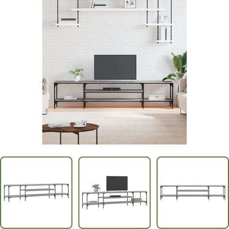 Meuble tv bois d'ingénierie - Meuble TV sonoma gris 201x35x45 cm bois d'ingénierie et fer (1/5)