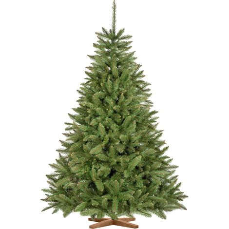 Sapin de Noël artificiel 180 cm – Épicéa en PVC recyclé – Fabriqué à la main en Europe – Pied en bois pour salon ou salle à manger – Fairytrees