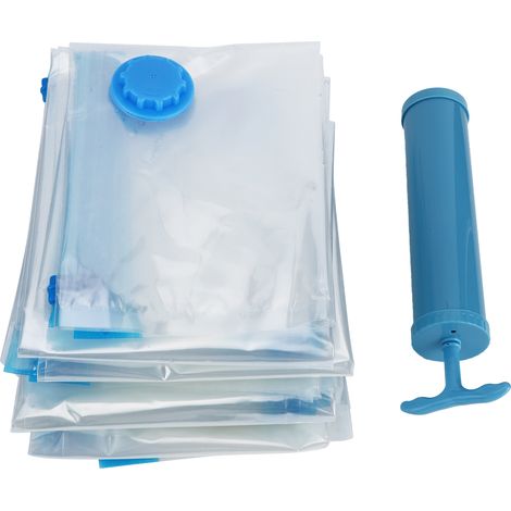 Lot de 6 sacs de rangement sous vide transparents pour vêtements, couvertures et voyage, avec pompe à main intégrée. (1/5)