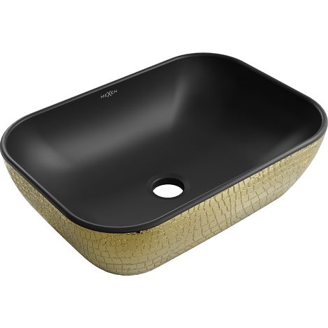 Mexen Rita Aufsatzwaschbecken 45 x 32 cm, schwarz matt/Gold Schuppenmuster - 21084578 (1/5)