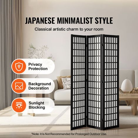 Paravent japonais 3 panneaux en bois pliable, séparation intérieure portable pour salon bureau chambre restaurant (1/5)