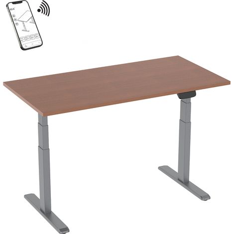 Bureau motorisé assis-debout 150x75cm Plateau noyer/Pied gris, Connecté (1/3)