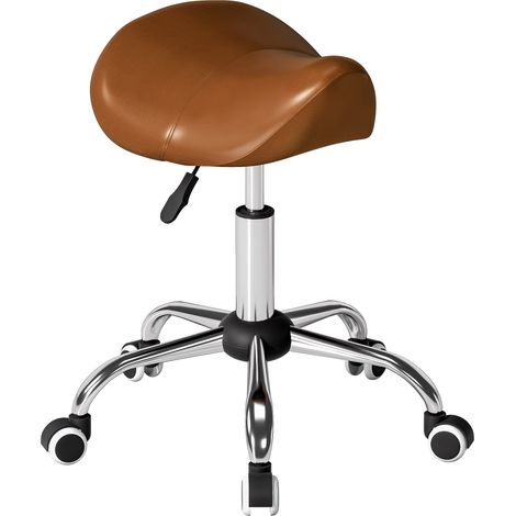 Höhenverstellbarer Rollhocker 49–61 cm, ergonomischer brauner Sitz 52 x 53 x 49–61 cm