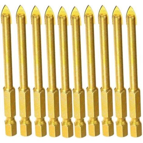 Lot de 10 forets 6 mm en carbure de tungstène avec tige hexagonale plate pour miroir, porcelaine, marbre (1/4)