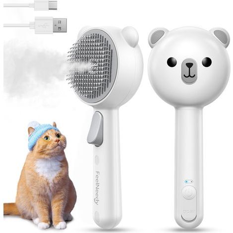 Brosse Vapeur Chat Rechargeable, Brosse Vapeur Chien avec Bouton de Déverrouillage, BrosseChat pour Poils Long et Court, pour Chiens, Lapins (1/4)