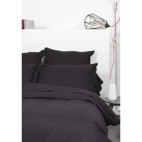 Taie d'oreiller - COTE DECO - Uni - Coton - Noir - 50x70 cm - Finition volant 3 cm