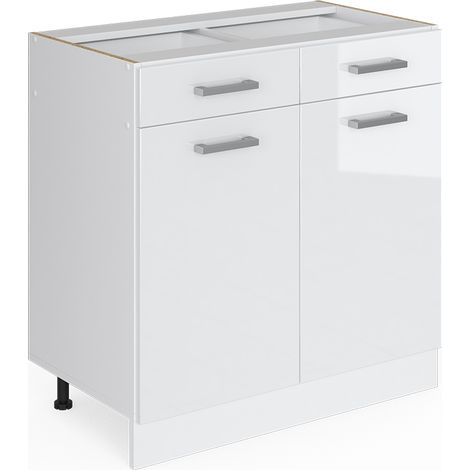 Base universale R-Line, Bianco lucido, 80 cm con cassetti e ante, senza piano di lavoro, Vicco