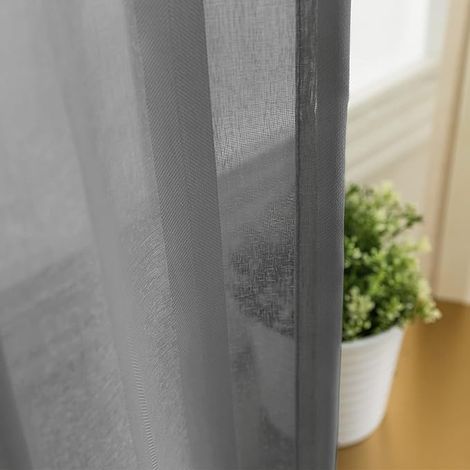 Rideau Cuisine Voilage Court Brise Bise Placard à Rayures Gris à Passe Tringle 90 x 60 cm Panneaux, Rideau Semi Transparent, Decoration d'Interieur pour Fenetre Chambre Salon (1/3)