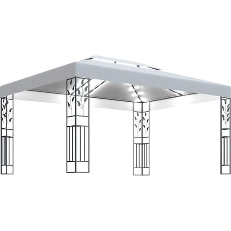 Gazebo Chiosco con Tetto Doppio e Stringa di Luci LED 3x4 m Bianco (1/4)