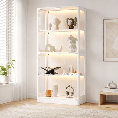 Vetrina LED 80x35x170 cm in MDF e vetro bianco con ripiani FloraGrace (1/5)