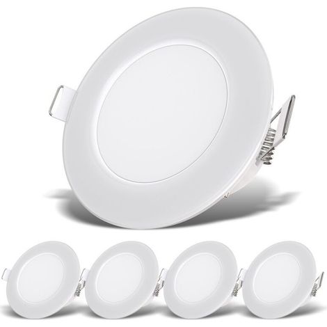 Lot de 5 spots LED encastrables IP65 – spéciales Salle de bain – Ultra-plats 30mm – Ø68mm – Blanc neutre 4000K – 3W / 350lm chacun (1/5)