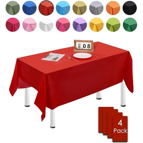 4x Nappe rectangulaire jetable 137x274cm Rouge Imperméable pour fêtes