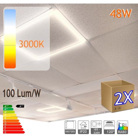 Jandei 2X Marco luminoso panel led cuadrado 60x60cm 48W 4800 lumenes (=250W) luz blanca 3000K falso techo 60x60 panel led led panel led 60x60 plafon led (1/5)
