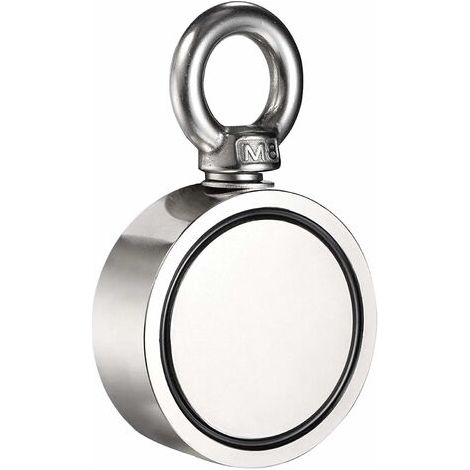 Aimant de pêche en néodyme double face,Diamètre 60mm,Combiné 300Kg Extrêmement Traction Puissant pour pêche à l'aimant et récupé