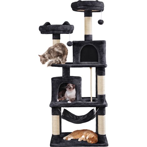 Homevive Rascador para Gatos de 158 cm Grande Arbol para Gatos Adultos Torre de Gatos Casita Juego para Mascota Negro