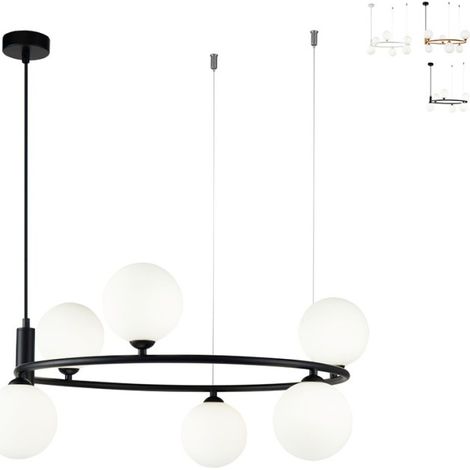 Lampadario salotto anello sospeso cerchio 6 luci sfere Ring Maytoni - Nero (1/5)