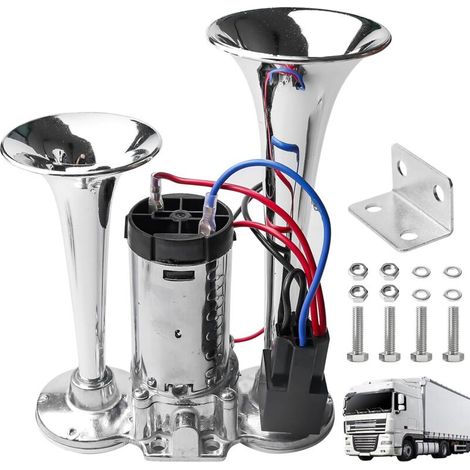Klaxon à air 12 V avec compresseur intégré – Kit double trompette puissant pour camion, voiture, moto, bateau et van