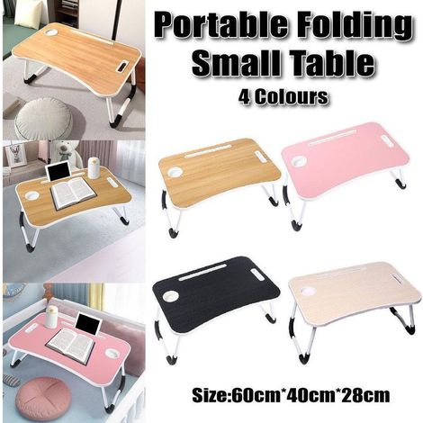 Tablette de lit pliable pour ordinateur portable avec porte-gobelet et plateau de pique-nique rose (1/5)