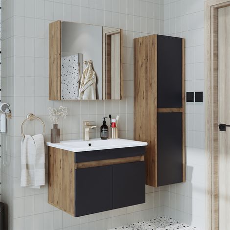 Roomart ATRIA-65 Badmöbel-Set 4-tlg 65 cm breit, Anthrazit-Eiche