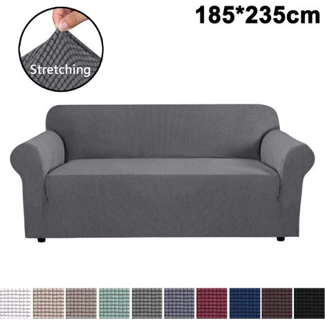 Housse de canapé 3 places élastique 185 x 235 cm, aspect daim gris clair, antidérapante, 1 pièce (1/5)