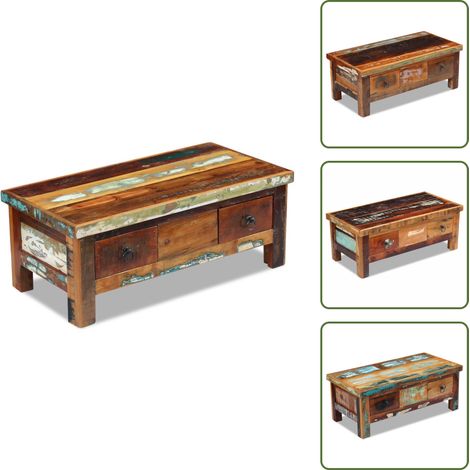 Couchtisch mit Schubladen Altholz Massiv 90x45x35 cm - Holz Couchtisch - Altholz Couchtisch - Vintage Couchtisch - Handgefertigter Couchtisch - Wohnzimmertisch (1/5)