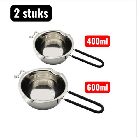 pièces - Casseroles Au-bain-marie - 304 Acier inoxydable Casserole à chocolat - 400ml/600ml - Casserole Au Bain-Marie avec Poignée en Silicone pour Beurre et Glaçage - Petite Casserole pour Travaux de (1/5)
