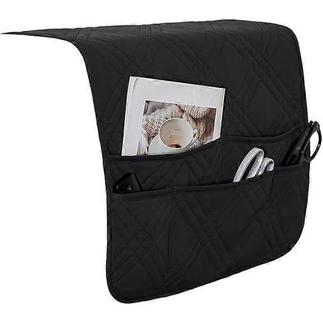Housses d'accoudoirs de canapé avec poches, protections d'accoudoirs de canapé, sacs de rangement pour accoudoirs de fauteuil, sacs de rangement pour petits objets, noir. (1/5)