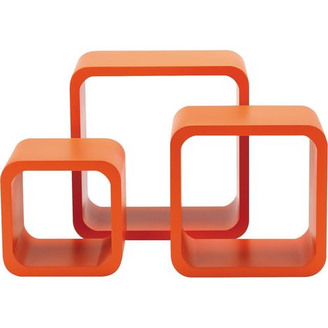 King Home SET 3 PZ (cm 17x17x15 + 22x22x15 + 27x27x15) MENSOLA QUADRA STONDATA ARANCIO CARTONE DA 4 PEZZI (1/4)