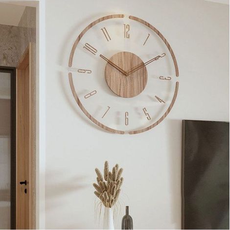 Dekorative Wanduhr, Vintage-Holz-Wohndekoration, runde Wanduhr, durchbrochenes Design, moderne Kunstuhr (1/5)