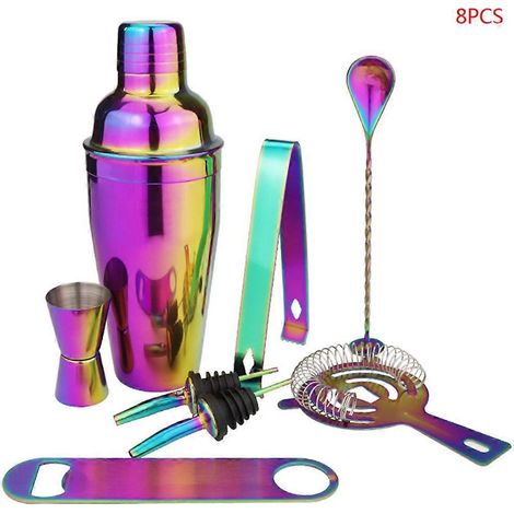 8-teiliges farbenfrohes Cocktail- und Weinshaker-Set aus Edelstahl für Barkeeper