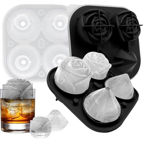 Moules à glace en silicone - moule en forme de rose et de diamant (1/5)