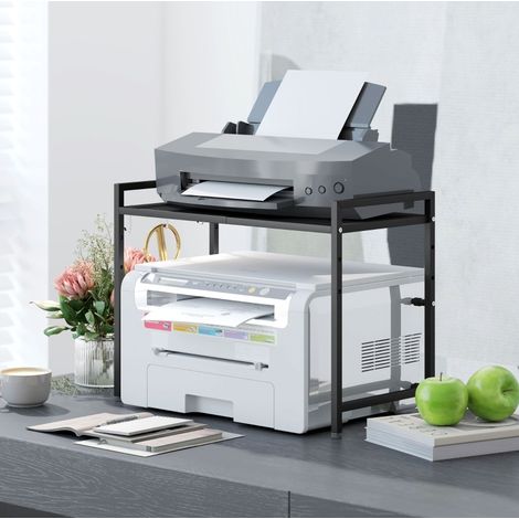 Estantería extensible para microondas de metal negro con 3 ganchos 64 x 32 x 47,5 cm HAVRYA (1/5)